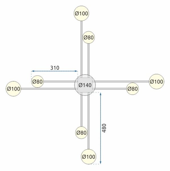 Toolight - LED stropní svítidlo 8-ramenné 8x40W APP210-3CPR + dálkové ovládání, černá, OSW-08465