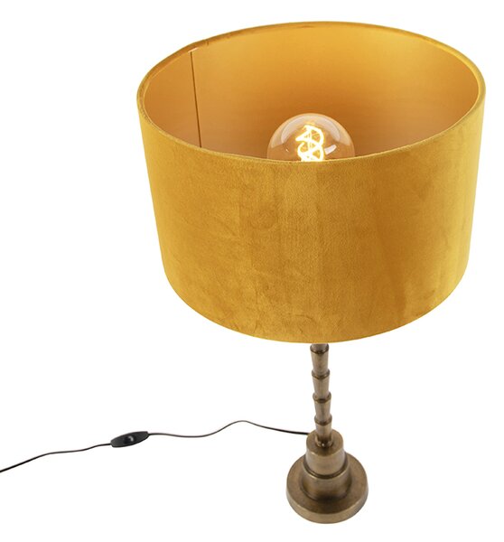 Stolní lampa v art deco stylu s sametovým stínítkem žlutá 35 cm - Pisos