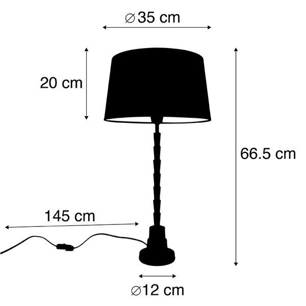 Stolní lampa v art deco stylu bronzová s černým bavlněným stínítkem 35 cm - Pisos
