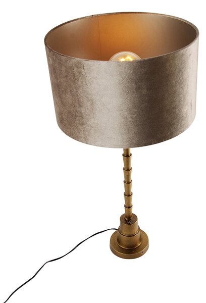 Stolní lampa bronzová se sametovým stínidlem taupe 35 cm - Pisos