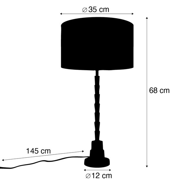 Stolní lampa bronzová s sametovým stínidlem s motivem listů a zlatým vnitřkem - Pisos