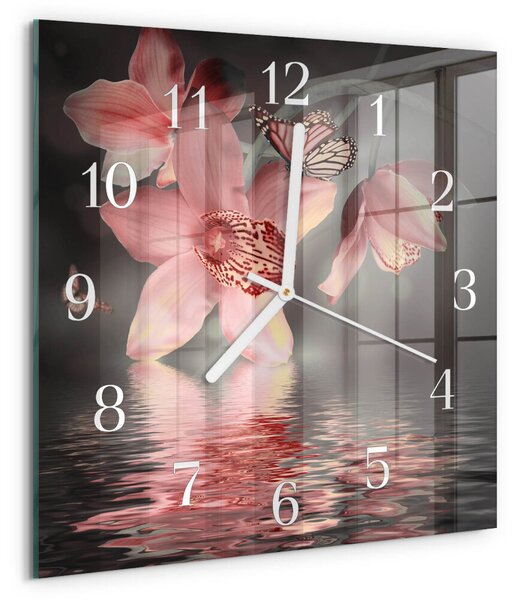 Skleněné hodiny Orchidej zskb-30x30-00058394