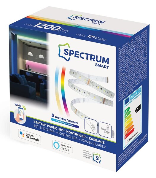 Toolight - SMART LED pásek ,17W, RGB barvy nastavitelné přes WIFI + napájecí adaptér, OSW-01511