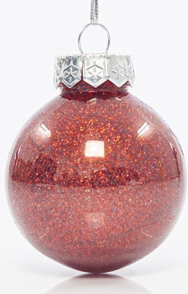 Eurolamp Vánoční ozdoby červené lesklé plastové koule se třpytkami 6 cm, set 12 ks