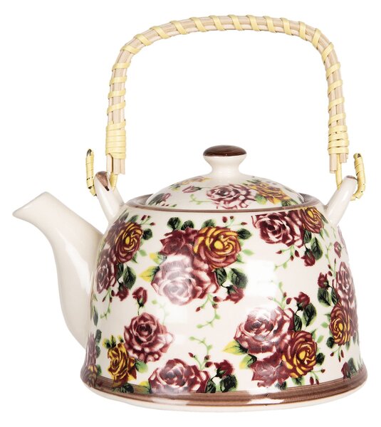 Porcelánová konvička na čaj s květy růží - 17*12*10 cm / 0,6L