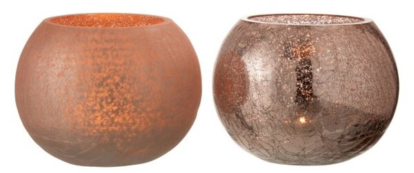 2ks růžové skleněné svícny Crazed M - Ø15*12 cm - J-Line by Jolipa