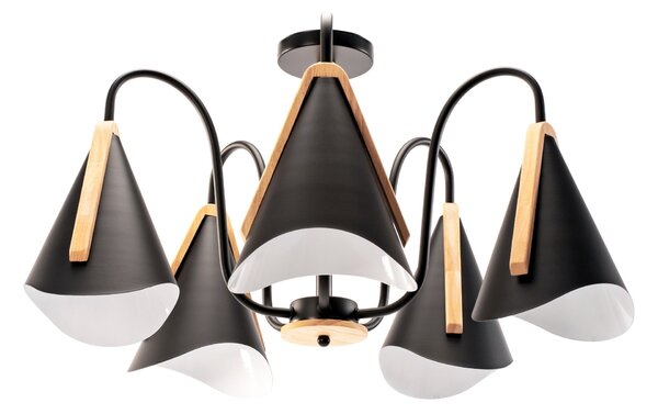 Toolight - Skandidávská závěsná lampa 5-ramenná 5xE27 60W APP442-CP, černá-hnědá, OSW-03696
