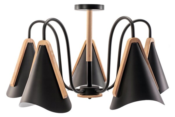 Toolight - Skandidávská závěsná lampa 5-ramenná 5xE27 60W APP442-CP, černá-hnědá, OSW-03696