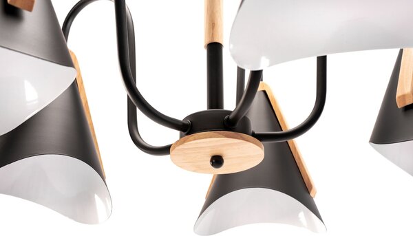 Toolight - Skandidávská závěsná lampa 5-ramenná 5xE27 60W APP442-CP, černá-hnědá, OSW-03696