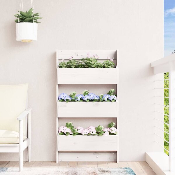 Nástěnný truhlík 3patrový 60x18,5x110 cm bílý masivní borovice