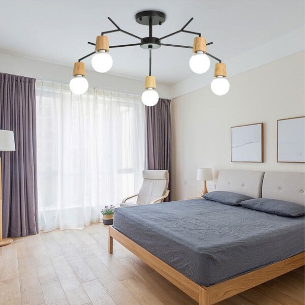 Toolight - Skandinávská kovová stropní lampa 5xE27 60W APP694-5C, černá-hnědá, OSW-05465