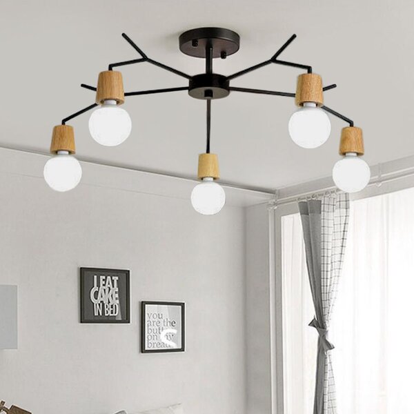 Toolight - Skandinávská kovová stropní lampa 5xE27 60W APP694-5C, černá-hnědá, OSW-05465