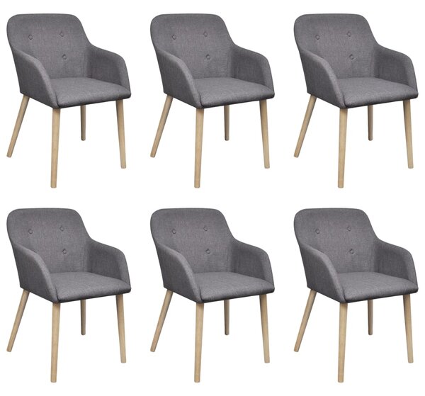 Jídelní židle 6 ks světle šedé textil a masivní dubové dřevo