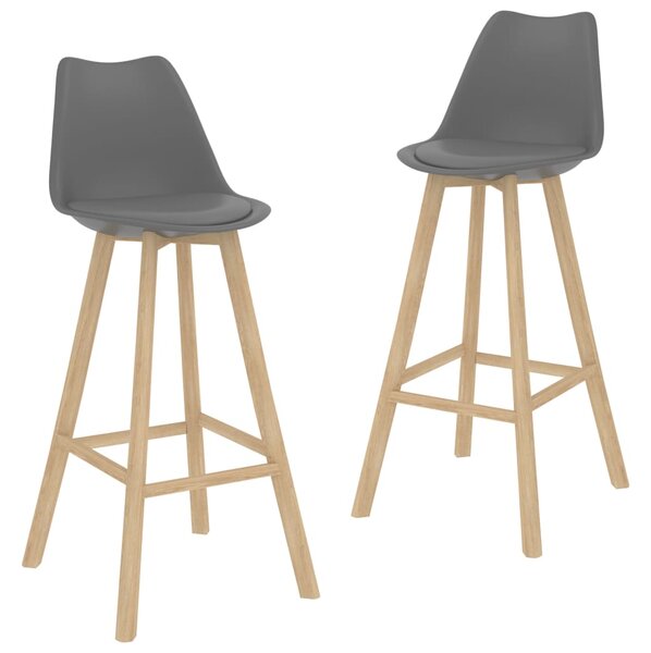 Barové stoličky 2 ks šedé PP a masivní bukové dřevo