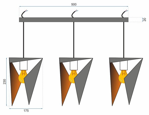 Toolight - Trojúhelníková stropní lampa 3xE27 APP254-3CP, černá, OSW-08009