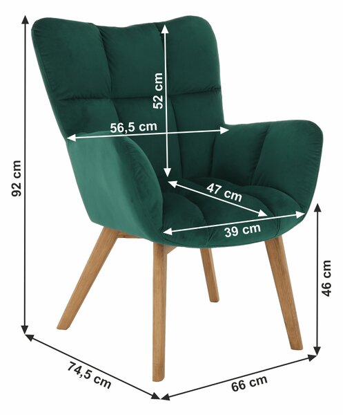 KONDELA Designové křeslo, smaragdová/dub, FONDAR