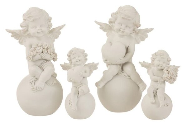 Sada 2ks bílých andělů na kouli s růžemi a se srdcem -12,5*10*21cm - J-Line by Jolipa
