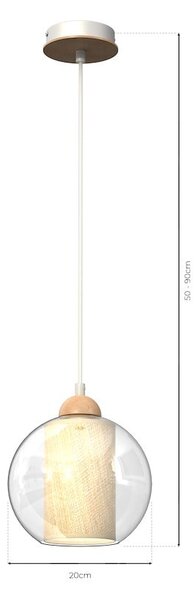 Závěsné svítidlo Těla, 1x ratanové/transaprentní skleněné stínítko, (fi 20cm), dřevo