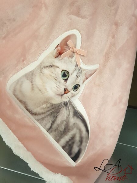 Růžový plyšový pléd s kočičkou Olli I - 130*160 cm - Clayre & Eef