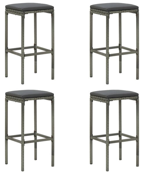 Barové stoličky Spade s poduškami 4 ks - polyratan | šedé