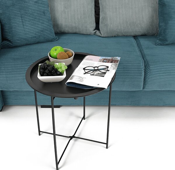 KONDELA Příruční stolek s odnímatelnou tácem, černá, RENDER
