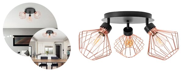 Toolight - Stropní lampa typu reflektor 392195, černá-růžové zlato, OSW-08561
