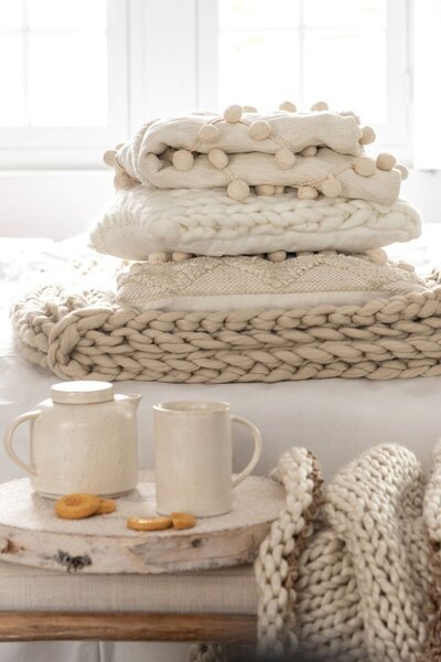 Pletený krémový polštář Tricot white - 40*40 cm - J-Line by Jolipa