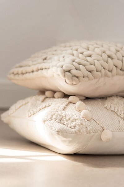 Pletený krémový polštář Tricot white - 40*40 cm - J-Line by Jolipa