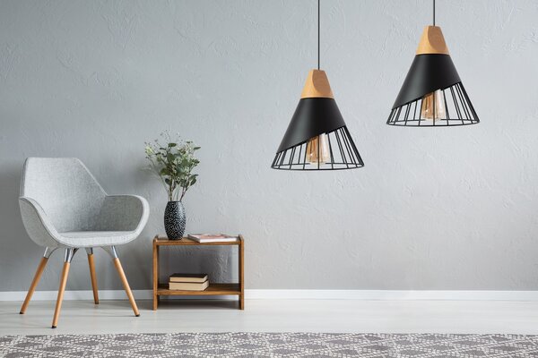 Toolight - Skandidávská závěsná stropní lampa 1xE27 APP223-1CP, černá-hnědá, OSW-00890