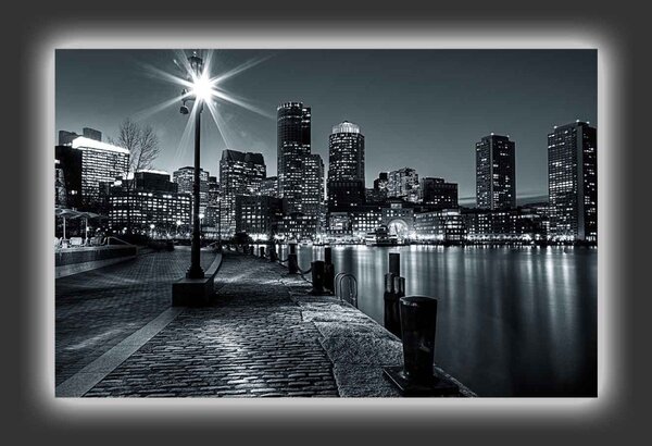 Wallity Obraz s LED osvětlením NOČNÍ MĚSTO S ŘEKOU 45 x 70 cm