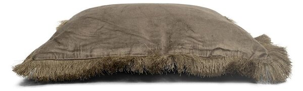 Taupe sametový polštář s třásněmi Smock - 45*45*10cm - Mars & More