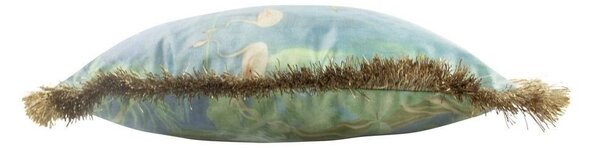 Sametový polštář bílé volavky se zlatými třásněmi Frill - 45*45*10cm - Mars & More