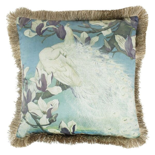 Sametový polštář bílý páv se zlatými třásněmi Frill - 45*45*10cm - Mars & More