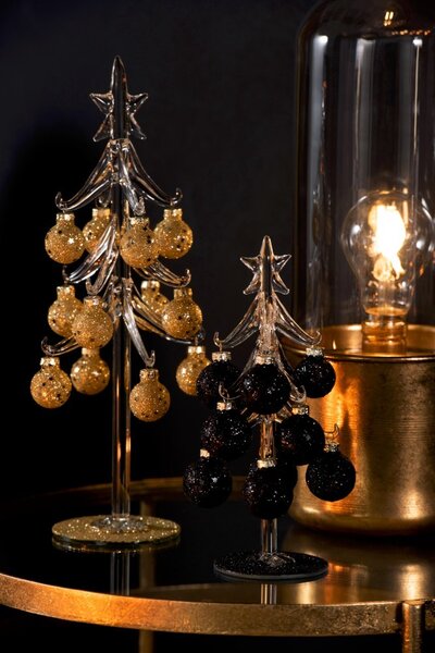 Skleněný stromek s černými koulemi Baubles Stars Medium – 12*12*30 cm - J-Line by Jolipa