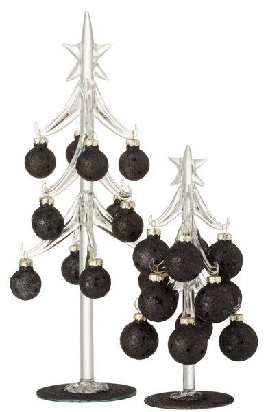 Skleněný stromek s černými koulemi Baubles Stars Medium – 12*12*30 cm - J-Line by Jolipa