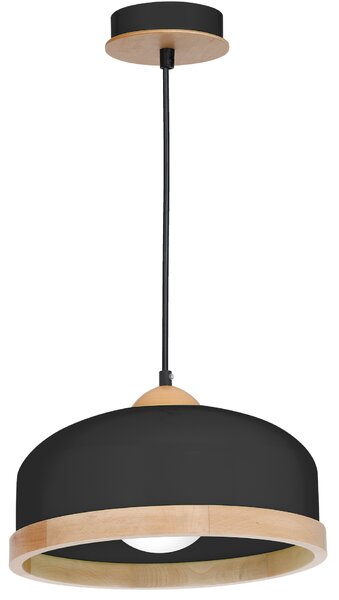 Závěsné svítidlo Studio, 1x dřevěné/černé kovové stínítko, (fi 32cm), b/br