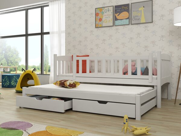 Dětská postel 80 x 180 cm – Amalia (s roštem a úložným prostorem) (bílá)