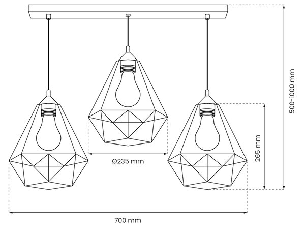 Závěsné svítidlo Basket, 3x šedé drátěné stínítko, gr