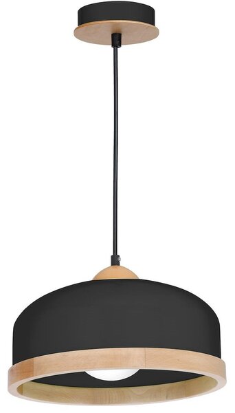 Závěsné svítidlo Studio, 1x dřevěné/černé kovové stínítko, (fi 32cm), b/br