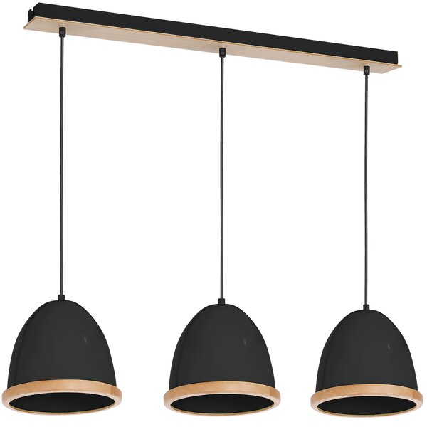 Závěsné svítidlo Studio, 3x dřevěné/černé kovové stínítko, (fi 21cm), b/br