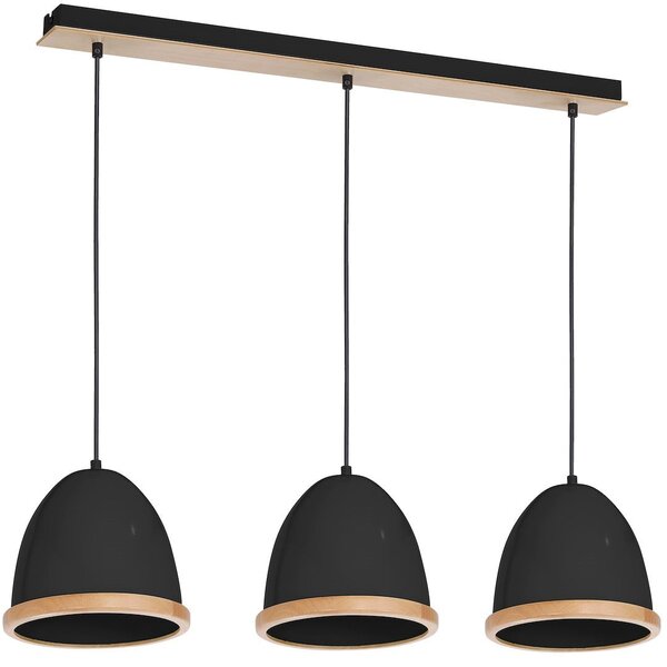 Závěsné svítidlo Studio, 3x dřevěné/černé kovové stínítko, (fi 21cm), b/br