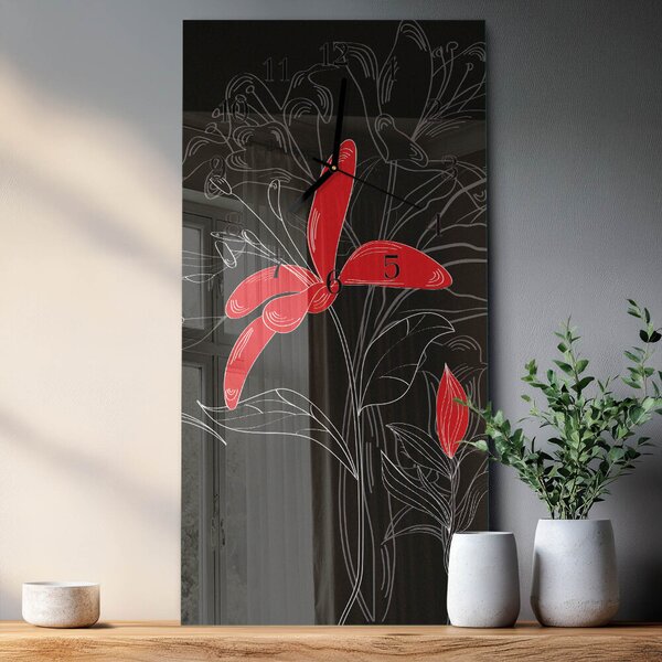 Skleněné hodiny vertikální Květiny zsppc-30x60-00260372