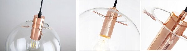 Toolight - Závěsné skleněné stropní svítidlo LASSI 20 + 25 + 30 cm 3xE27, růžové zlato, OSW-00133