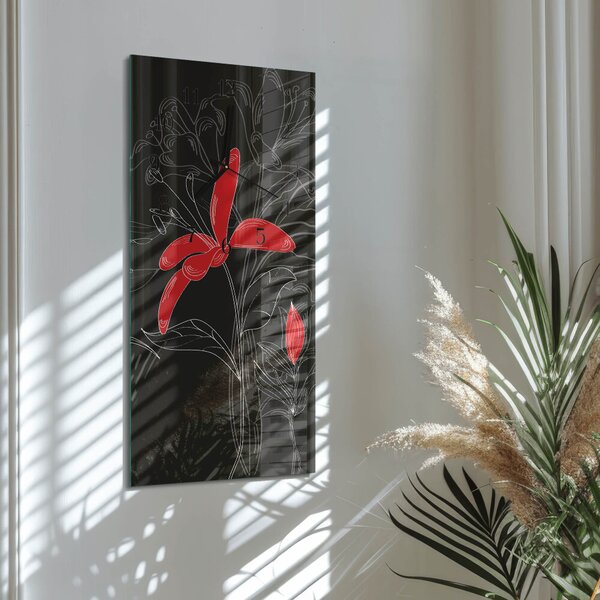 Skleněné hodiny vertikální Květiny zsppc-30x60-00260372