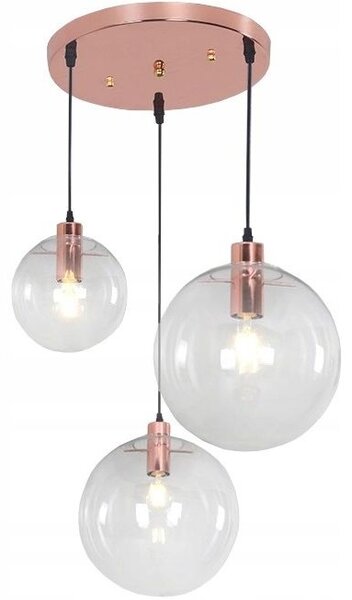 Toolight - Závěsné skleněné stropní svítidlo LASSI 20 + 25 + 30 cm 3xE27, růžové zlato, OSW-00133