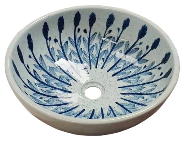 PRIORI keramické umyvadlo, průměr 41cm, bílá s modrým vzorem PI028