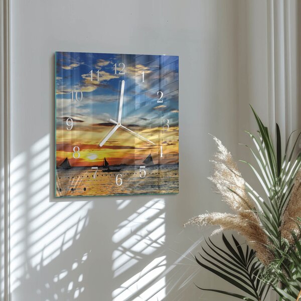 Skleněné hodiny Západ slunce zskb-30x30-00083621