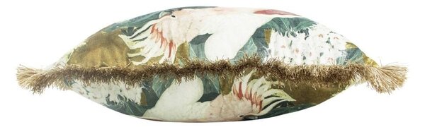 Sametový polštář s papoušky Kakadu se zlatými třásněmi - 45*45*10cm