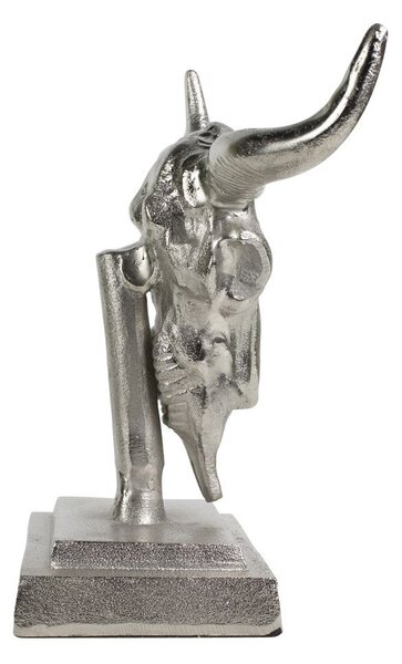 Stříbrná kovová lebka na stojanu - 26*11*27cm - Mars & More