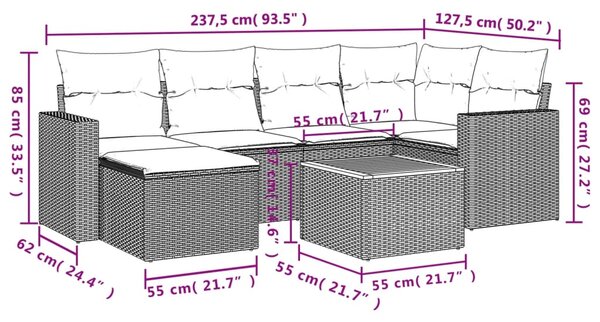 7dílná zahradní sedací souprava s poduškami černá polyratan